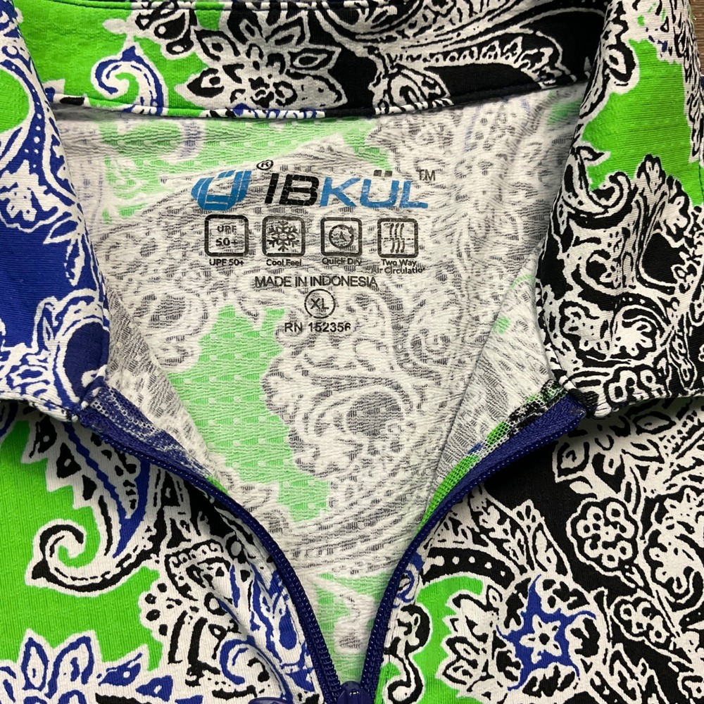 IBKUL Paisley Long Sleeve Quarter Zip Golf Shirt Womens XL Green Blue UPF50 - Picture 4 of 8